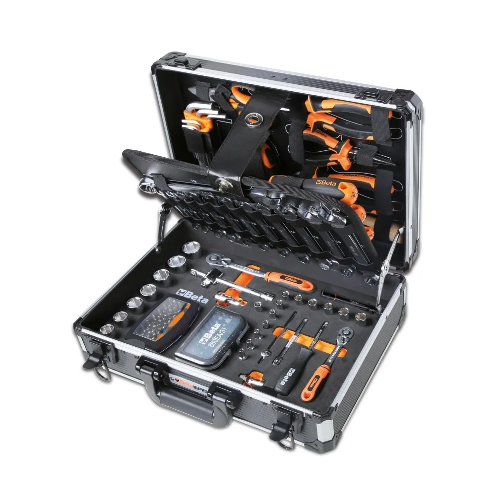Case with assortment of 128 tools for general maintenance