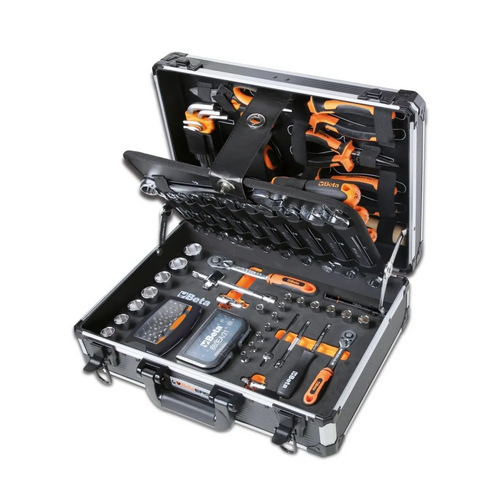 Case with assortment of 128 tools for general maintenance
