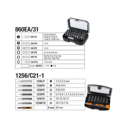 Case with assortment of 128 tools for general maintenance