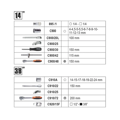 Case with assortment of 128 tools for general maintenance